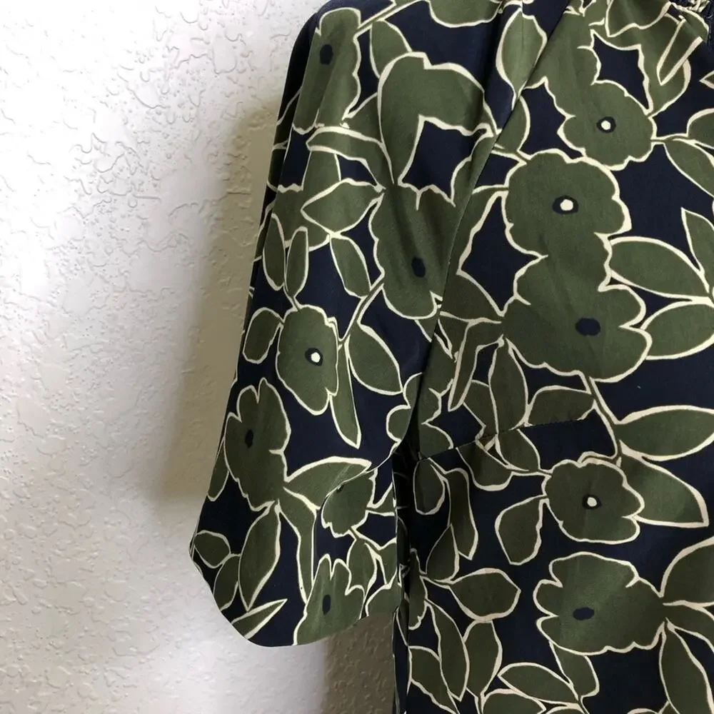 Banana Republic olive green navy blue floral v neck shift dress size 6